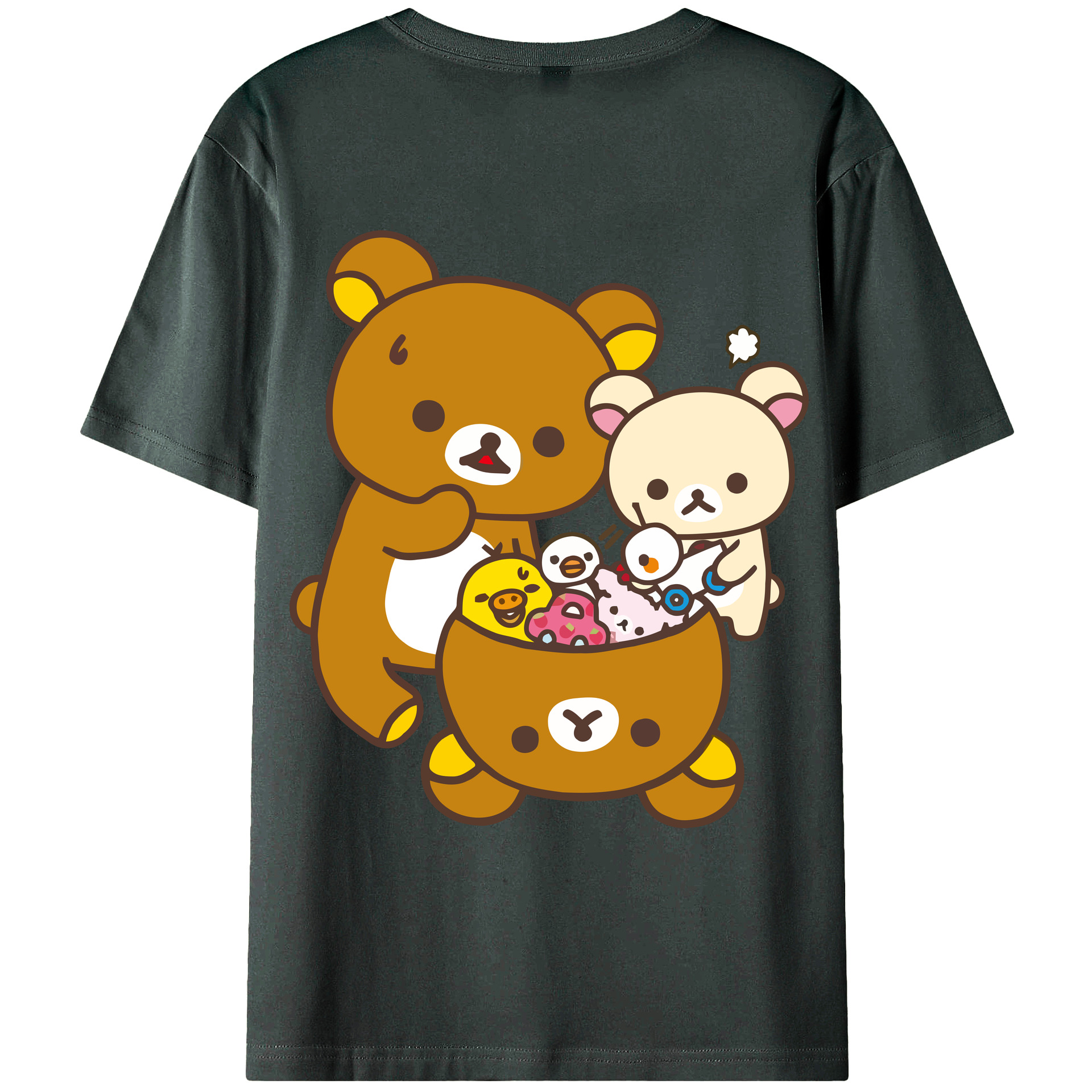 （画像用） リラックマ リラックマ キイロイトリ Rilakkuma Korilakkuma Kiiroitori 綿100％ メンズ半袖Tシャツ（バックプリント） 通気性